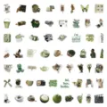 Paquet de 60 autocollants esthétiques verts rétro journal imperméable DIY papeterie mignonne - 60 feuilles de petits objets verts / Vert