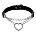 Girocollo punk in vera pelle nera con catena a cuore, collana choker alla moda per donne. - Nero