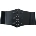 Cintura elastica larga nera da donna a corsetto con anelli in argento e borchie - Stile Nero Tre Anelli