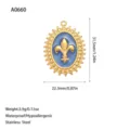 Detail view of gold stainless steel fleur-de-lis pendant with blue enamel for DIY jewelry - Blue Center Fleur-de-lis Pendant (A0660-1)