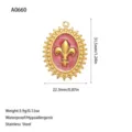 Detail view of fleur-de-lis stainless steel pendant with dimensions and weight info. - Red Center Fleur-de-lis Pendant (A0660-2)
