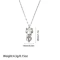 Detailed view of silver cat pendant necklace featuring crystal and rhinestone inlay - Cat Style (XL110394)