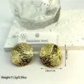 Detailed view of gold hammered stainless steel earrings with size and weight info. - Hammered Round Geometric Style (ES815)