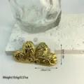 Detail view of gold stainless steel striped heart earrings with dimensions and weight. - Pleated Striped Heart (ES825) / Gold