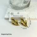Detailed dimensions of geometric striped stainless steel earrings in gold finish. - Streamlined Striped Overlapping Style (ES841)