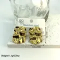 Detail view of golden stainless steel irregular earrings with product dimensions. - Pleated Texture Geometric Style (ES843)