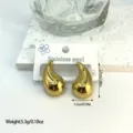Close-up of gold geometric teardrop earrings showing product dimensions and weight. - Geometric Mirror Water Drop Style (ES844)