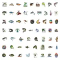 Juego de 60 pegatinas de pesca únicas con ilustraciones de peces y eslóganes - Tema de Pesca / 60 Piezas/Paquete / Multicolor