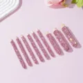 Vista detallada de 9 mangos de madera para brochas de maquillaje con estrases rosas brillantes. - Set de 9 piezas rosa mixto