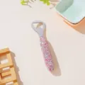 Close-up of a luxury pink rhinestone-encrusted stainless steel bottle opener - Nordic Pink