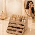 Luxury three-tier sparkling rhinestone jewelry and makeup organizer on a marble vanity top - 24*14*20.5 / Champagne