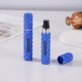 Portable 6ml pearl perfume atomizer bottle with press spray pump and clear window for travel use. - Blue With Pearl / Blue