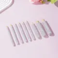 Detalle de mangos de madera con diamantes de imitación, set de accesorios de brocha de maquillaje. - Juego de 9 piezas - blanco