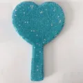 Blue rhinestone heart handheld makeup mirror portable cute crystal cosmetic beauty tool - Blue
