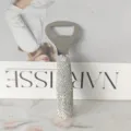 Elegant stainless steel beer bottle opener featuring a luxurious rhinestone-encrusted handle - White