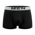 Boxer nero da uomo con cintura elastica grigia e stampa MEN. Tessuto comodo e traspirante. - Taglia S / Nero