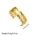 18K vergoldeter Blatt-Armreif aus Edelstahl mit Gewichts- und Größenangaben - Blatt Ausgehöhlt (YY272) / Gold