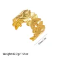 Golden leaf textured cuff bracelet, 33mm width, 42.7g weight specification detail - Embossed Multi-Flower Style (YY196) / Gold