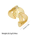 Vista detallada del brazalete de acero de titanio chapado en oro de 18K con medidas y peso - Estilo de Hoja Geométrica Calada Multicapa (YY232)