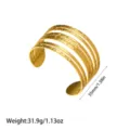 Vista detallada del brazalete de múltiples capas bañado en oro de 18K texturizado - Estilo Martillado Paralelo de Seis Filas (YY246)