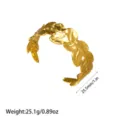 Bracciale rigido a foglia di alloro in acciaio placcato oro 18K con peso e misura - Stile Foglia di Alloro/Ulivo (YY199) / Oro