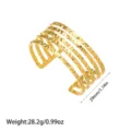 Vista detallada del brazalete de acero inoxidable chapado en oro 18K con medidas - Estilo Martillado Paralelo de Varias Capas (YY247)