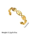 Vista detallada de pulsera grano de café bañada en oro 18K con información de peso - Brazalete Abierto Estilo Eslabón de Café (YY49) / Dorado