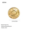 Detailed view of the 24.5mm gold stainless steel shell pendant jewelry accessory - Shell Wave Embossed Style (A0544) / Gold