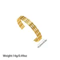 Vista detallada de brazalete abierto de acero de titanio chapado en oro de tres filas. - Estilo con Forma de Bambú (YY41) / Dorado