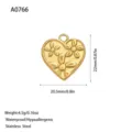 Macro view of gold heart pendant with floral engraving and dimensions - Floral Relief Heart Pendant (A0766) / Gold