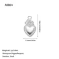 Detailed size map of heart-shaped stainless steel charm with dimensions and weight info - Flame Top Heart (A0804) / Steel