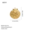 Goldener Muschel-Anhänger aus Edelstahl für DIY-Schmuck mit Maßangaben - Jakobsmuschel-Stil (A0519) / 27.8x25.3mm / Gold