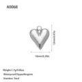 Detailed dimensions of silver stainless steel heart pendant for DIY jewelry - Smooth Rounded Heart Pendant (A0068) / Steel