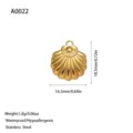 Goldener Muschel-Anhänger aus wasserfestem Edelstahl mit Größen- und Gewichtsangaben. - Muschel-Stil (A0022) / 18.5x16.3mm / Gold