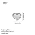 Macro view showing dimensions and weight of the heart-shaped stainless steel pendant. - Irregular Edge Heart (C0027) / Steel