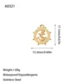 Premium gold-plated stainless steel ship wheel and anchor charm with product dimensions - Rudder Anchor Heart Style (A0321 Gold) / Gold