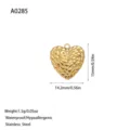Gold-plated stainless steel heart pendant 15x14.2mm for DIY jewelry making accessories - Embossed Texture Heart Style (A0285) / Gold
