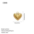 Gold-plated ribbed heart pendant in stainless steel for DIY jewelry making, 10mm size - Striped Heart Style (C0008) / Gold