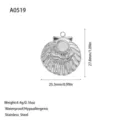 Detaillierte Maße und Gewichtsdaten des silbernen Edelstahl-Muschel-Anhängers für DIY-Schmuck - Jakobsmuschel-Stil (A0519) / 27.8x25.3mm / Stahlfarben