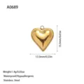 Gold heart-shaped stainless steel pendant for DIY jewelry making with dimensions - Mirror Heart Style (A0689) / Gold