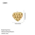 Woven texture gold heart pendant made of waterproof stainless steel for DIY jewelry - Woven Texture Heart Style (C0001) / Gold