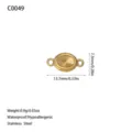 Vista detallada del conector de colgante ovalado en acero dorado con medidas - Estilo Conector Ovalado (C0049) / Dorado