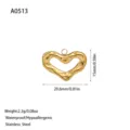 Gold-plated textured heart pendant made of stainless steel with size and weight info - Fluid Texture Heart Style (A0513) / Gold