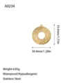 Detail view of a textured 18K gold plated stainless steel pendant with measurements - Textured Round (A0234) / Gold