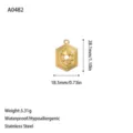 Detailed macro shot of 18K gold-plated hexagonal stainless steel floral pendant charm - Hexagonal Floral Pendant (A0482) / Gold