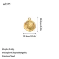 Detailed view of 18K gold stainless steel lion head pendant with size and weight - Round Lion Head Pendant (A0375) / Gold