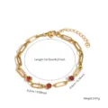 Pulsera de cadena de eslabones de acero de titanio dorado con tres circonitas rojas - Estilo de Circonia Roja de Cuatro Garras (70244) / Dorado