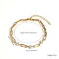 Pulsera de cadena de eslabones tipo clip de acero titanio dorado con circón - Estilo de Circonia Blanca de Cuatro Garras (70237) / Dorado