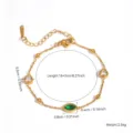 Pulsera de acero dorado con circonitas verdes y corazones con marcas de dimensiones - Estilo de Circonia Blanca Verde Corazón (70249) / Dorado
