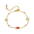 Elegante pulsera de acero de titanio dorado con dijes de circonita corazón y rojo - Estilo de Circonia Roja Blanca Corazón (70250) / Dorado